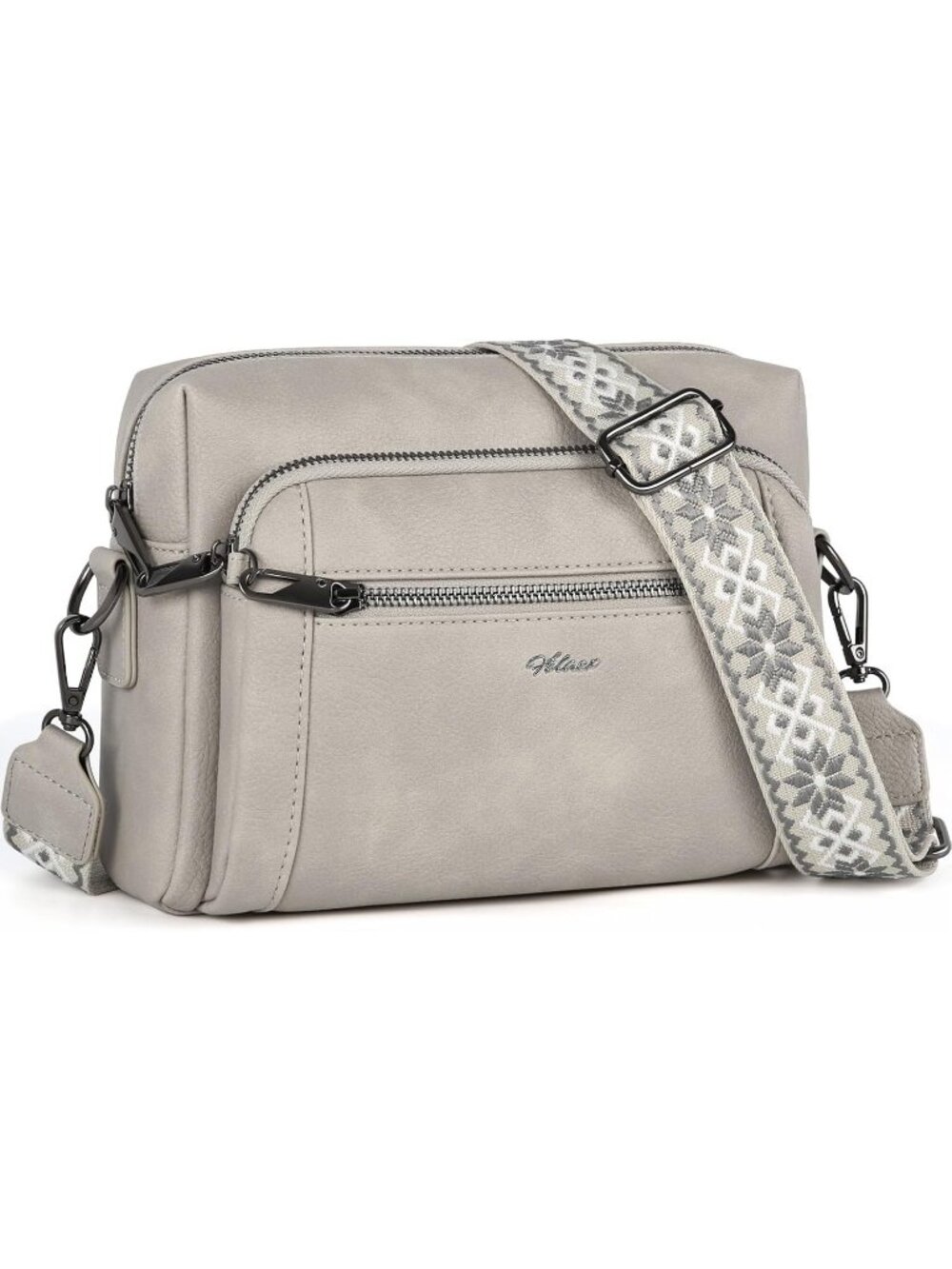 Womens Gray Zipper Vegan Leather Purses Stylish Designer Pockets Crossbody Bags